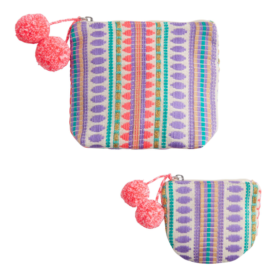Purple And Pink Geometric Upcycled Zip Pouch 2 Pack by World Market