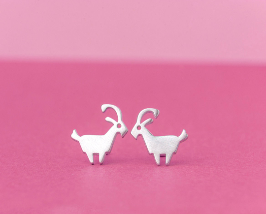 Goat Earrings/Ram Studs Sterling Silver Aries Zodiac Sign Personalized Jewelry