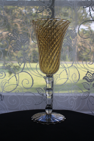 Vintage Swirl Design Champagne Colored Glass With Clear Beaded Stem