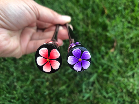 Set Of 2single Prong Hand Painted Flower Wood Hair Stick-Painted Flower Pin Fork Pick.wood Accessories.new