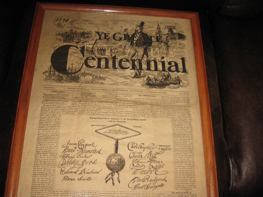 1876 Ye Greate Centennial Printed & Published By The Cenennnial Art Journal Philadelphia Original Newspaper Framed in Oak 17 3/4" X 21 1/2"