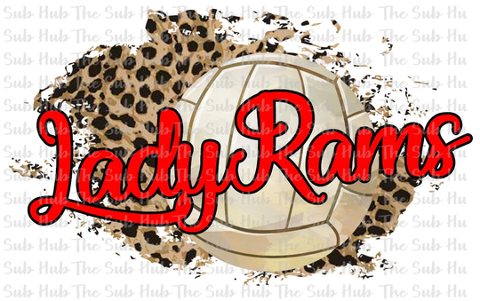 Lady Rams Volleyball Red | Ready To Press Sublimation Transfer Shirt Design Leopard
