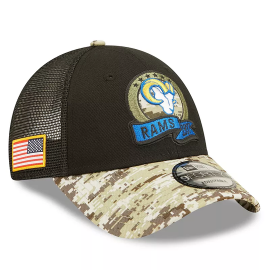 Youth New Era Black/Camo Los Angeles Rams 2022 Salute To Service 9FORTY Snapback Trucker Hat