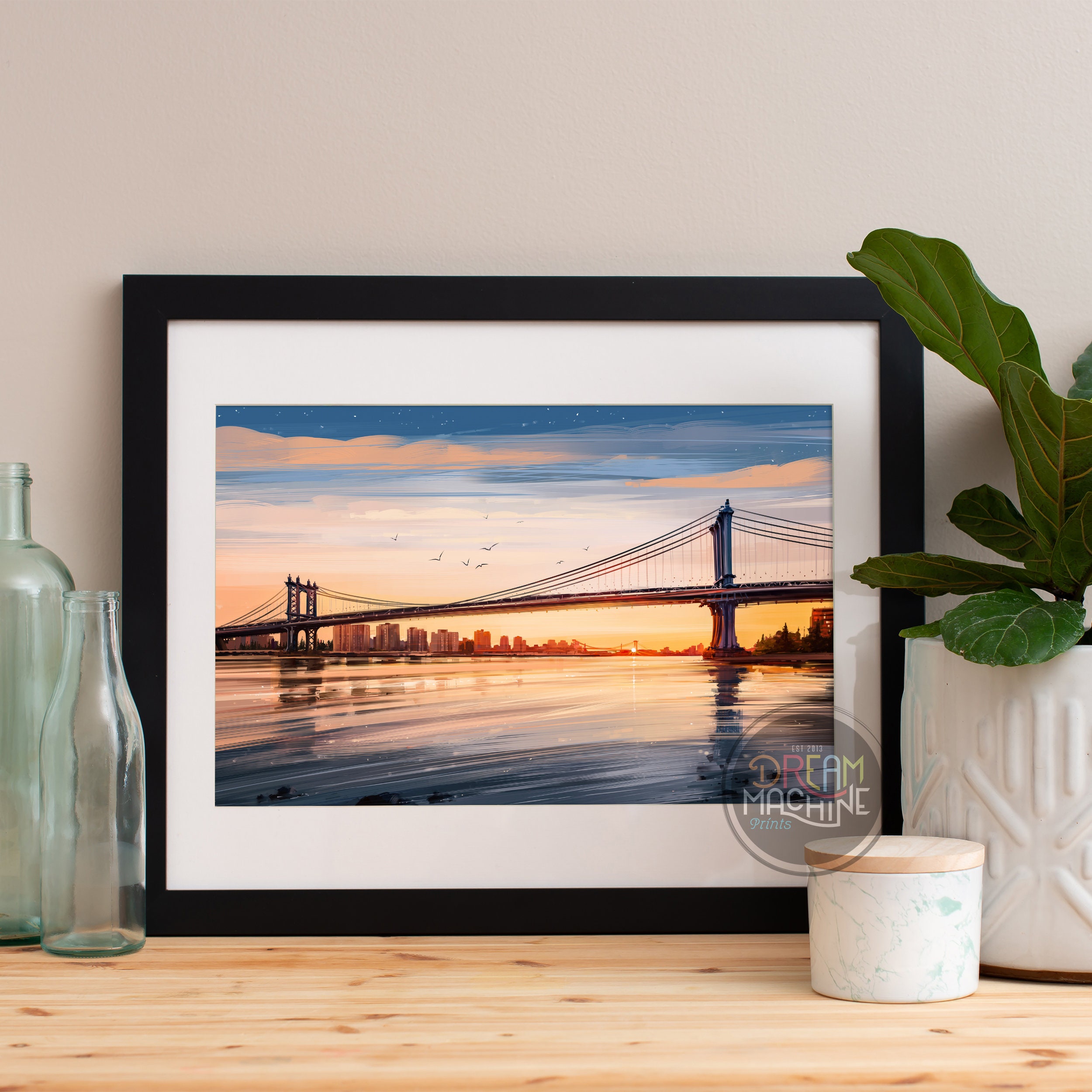 New York City Manhattan Bridge, Skyline, Art, Poster, Print, Art