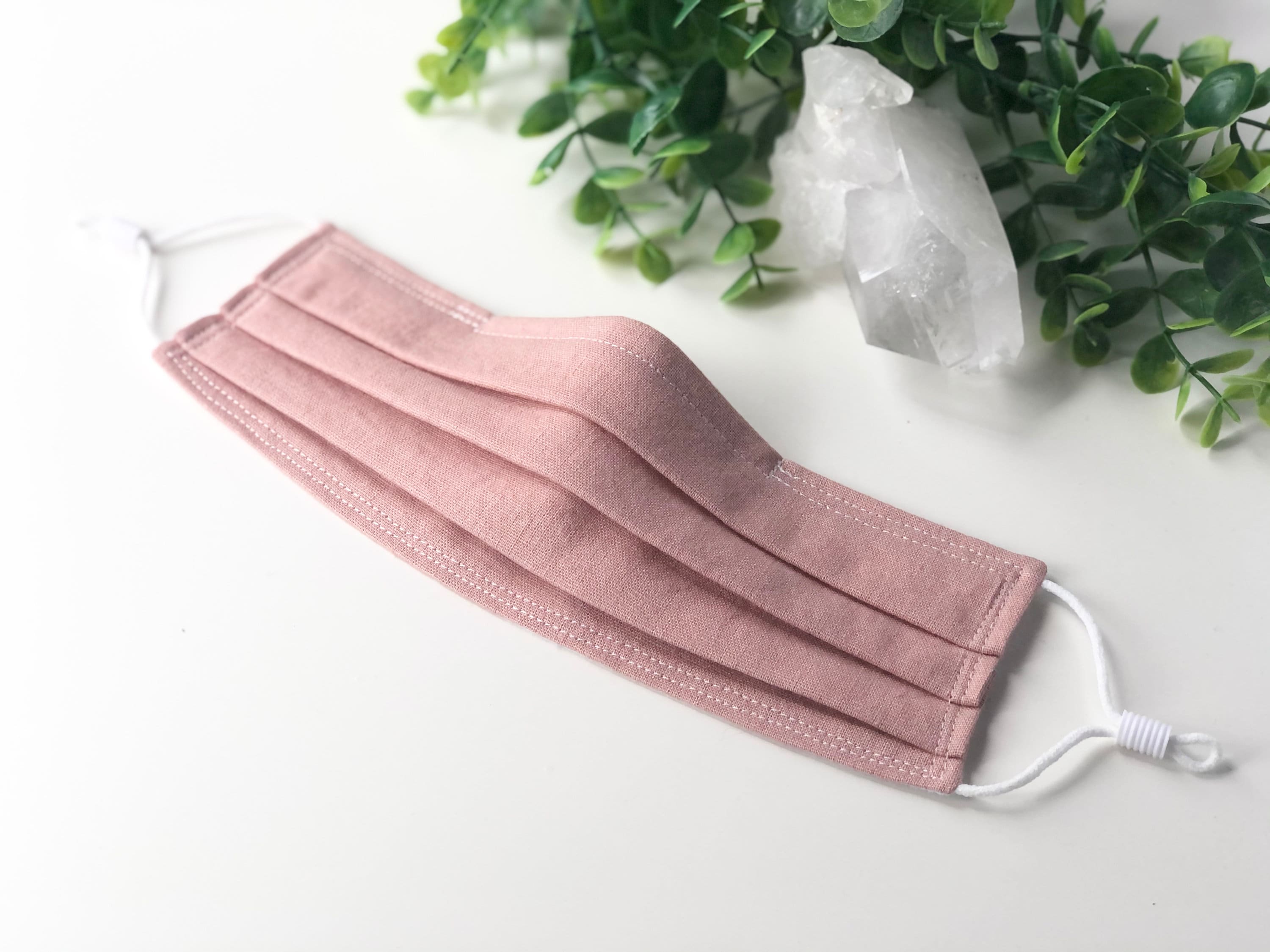 The Original Rose - Linen Blend Reusable Face Mask in Dusty Pink With Adjustable Elastics & Flexible Metal Nose Bridge