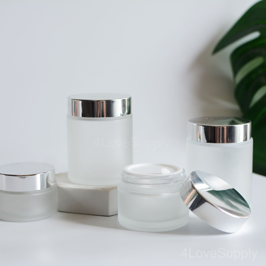 1-200Pcs Frosted Glass Cream Jar Container, Sliver Cap 5G 15G 30G 50G 100G Cosmetic Balm Body Butter Scrub, Wholesale