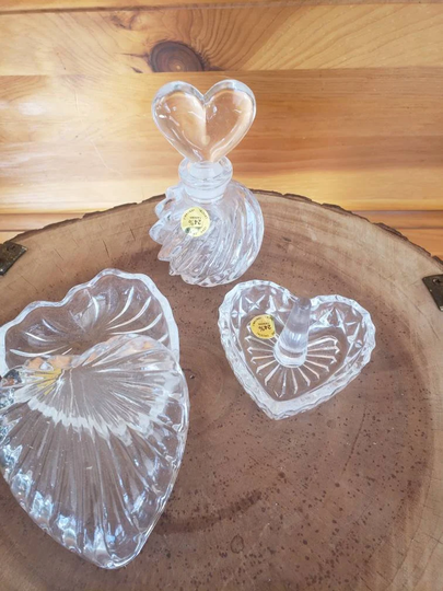 Crystal Vanity Set Ring Holder Trinket Box Perfume Bottle 24 Percent Lead