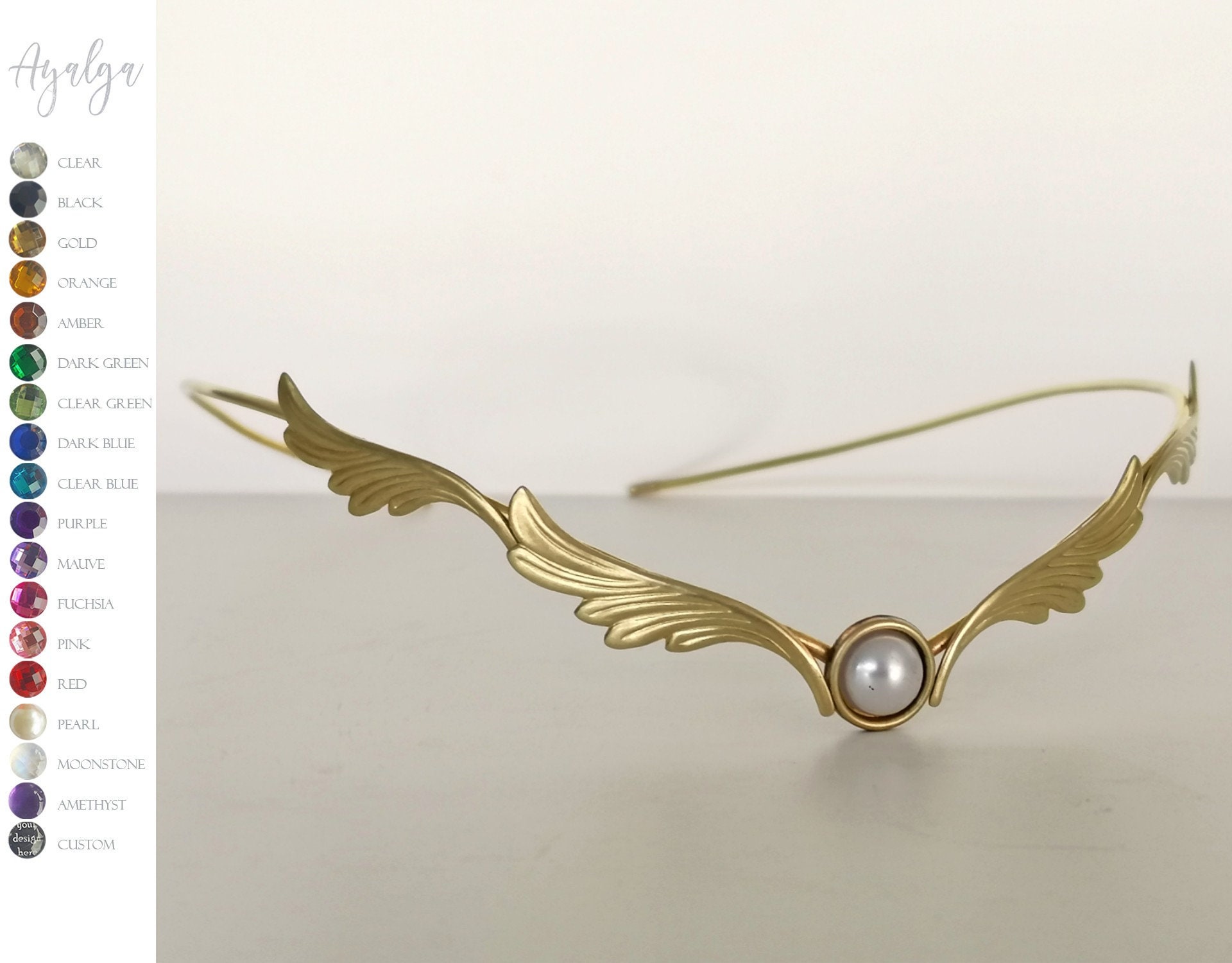 Elvish Tiara With Wings & Gem - Snitch Crown Medieval Woodland Circlet Bride Elves