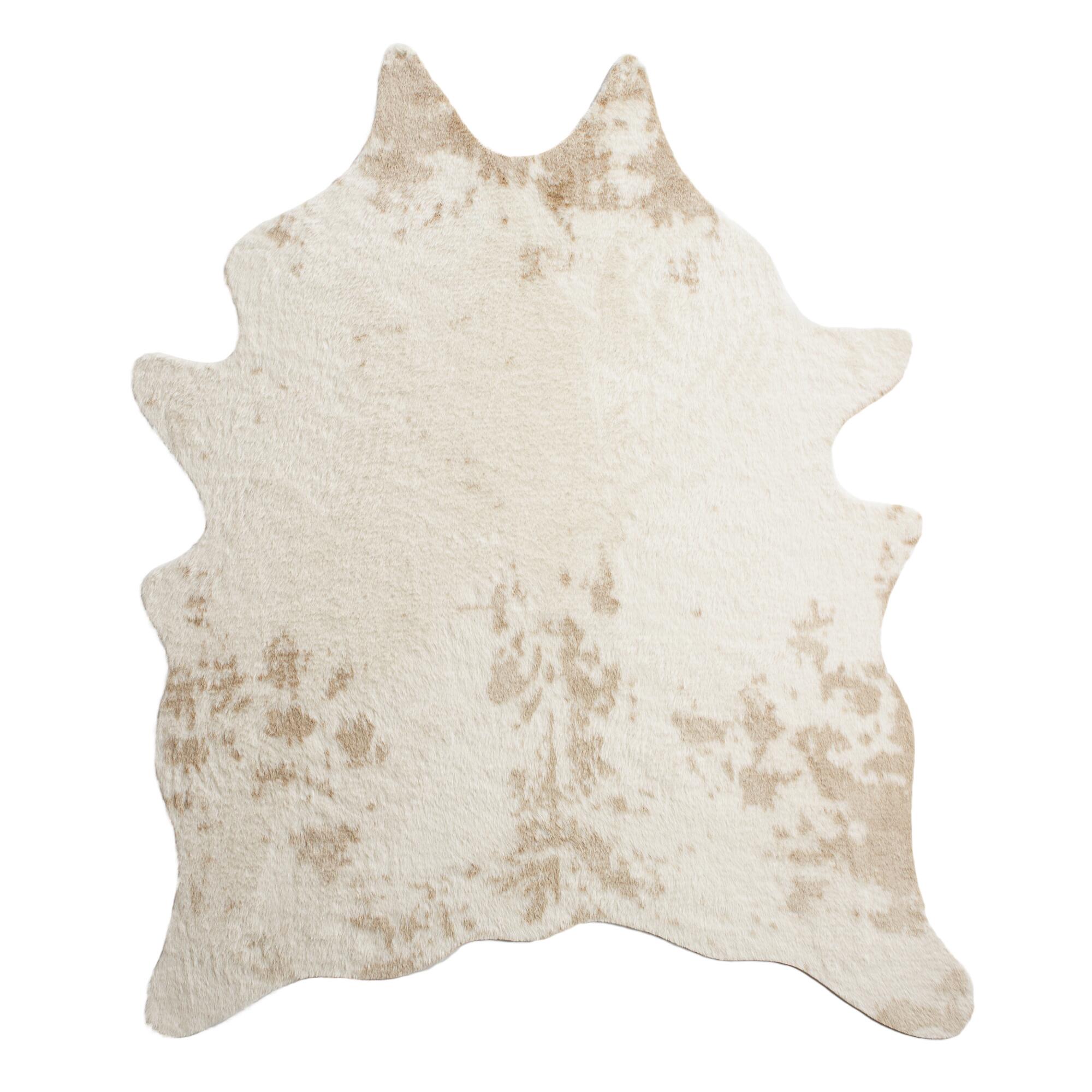 Ivory Printed Faux Cowhide Area Rug: White/Natural - Polyester - 6' x 8' by World Market