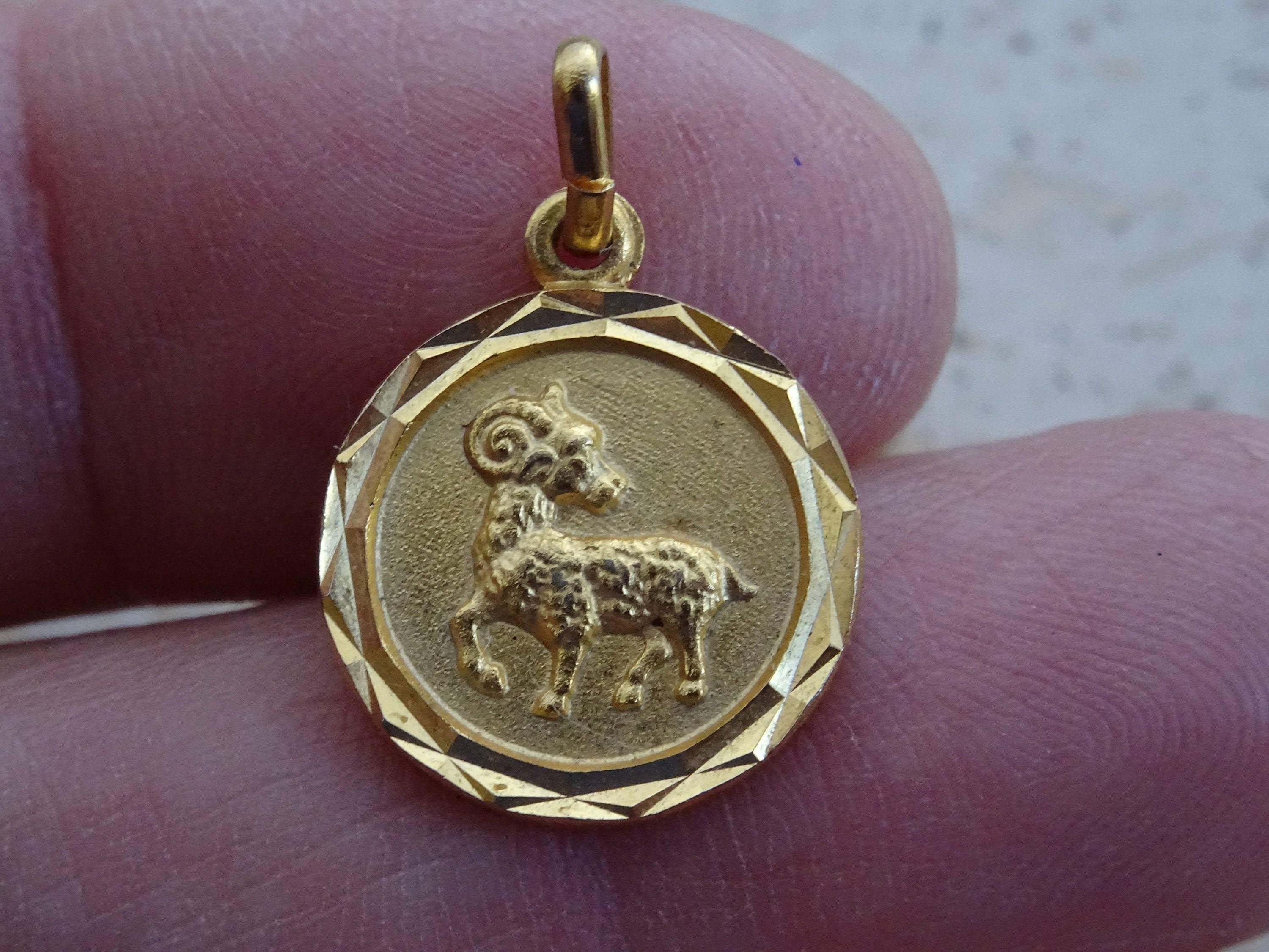 Vintage Vermeil Gold Plated Zodiac Constellation Medal Pendant Medaillon Charm Medallion Sign Of Aries. | Ram A 12