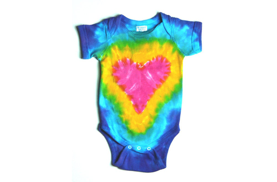 Tie Dye Baby Outfit, Pink Heart, Short Sleeve One Piece, Valentines Day Eco-Friendly Dyeing
