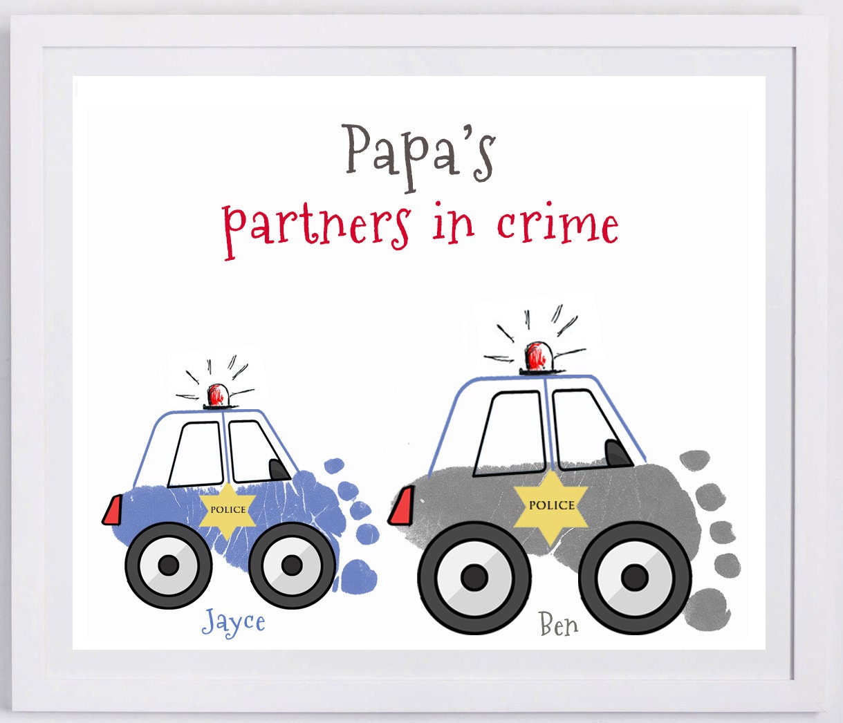 Police Car Footprint Wall Art. Your Families Actual Footprints Officer Dad Mom Grandma Grandpa Christmas Gift 108 Pap