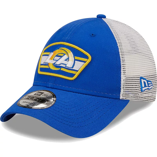 Men's New Era Royal/White Los Angeles Rams Logo Patch Trucker 9FORTY Snapback Hat, Blue