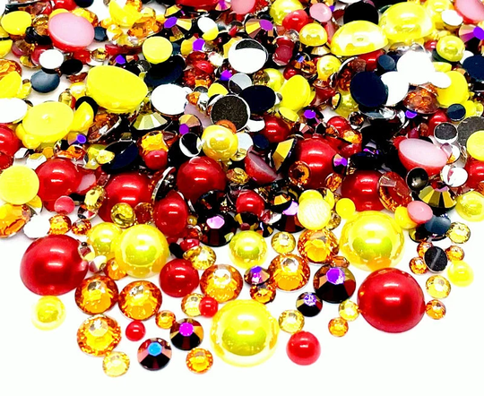Autumn Blend Rhinestone Mix 2mm-10mm Flatback Jelly Resin | Faux Pearls Sizes, Rose Gold Red Orange Yellow