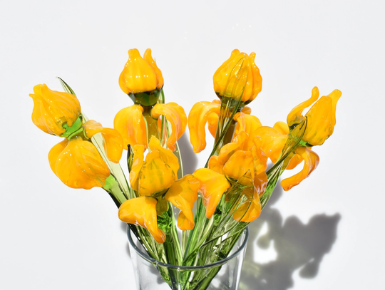 Beautiful Orange-Yellow Glass Iris Flower. Excellent Addition To Your Collection, Unique Gift. Each Flower Is Priced Individually