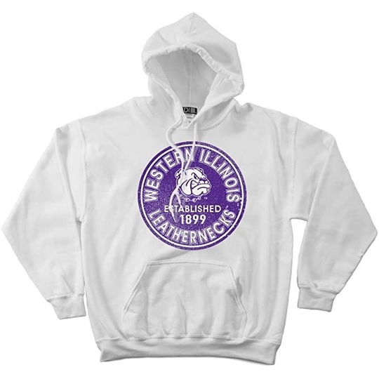 Western Illinois Leathernecks 50/50 Blended 8-Ounce Vintage Circle Hooded Sweatshirt, Medium, White