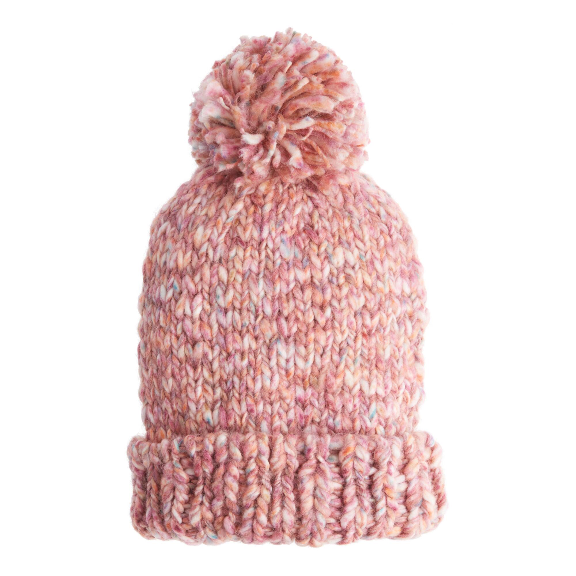 Marled Pink Beanie With Pom - Acrylic by World Market