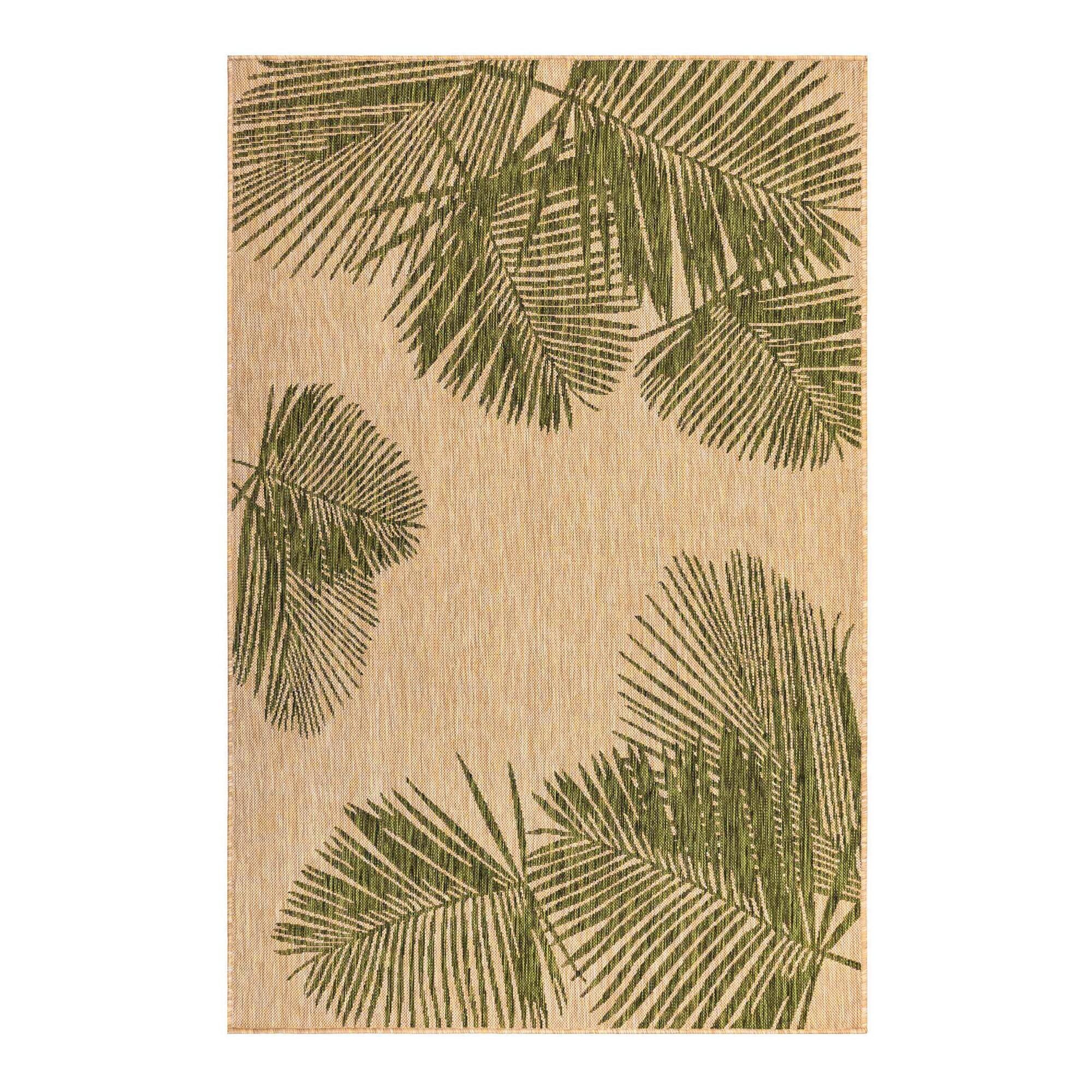Natural and Green Palm Leaves Indoor Outdoor Patio Area Rug by World Market