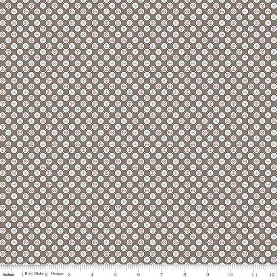Sale Cook Book Bubbles C11767 Pebble - Riley Blake Designs Lori Holt Dots Dotted Flowers Brown Quilting Cotton Fabric