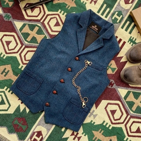 Men's Suit Vest Brown Dark Gray Blue Single Breasted Woolen Blended Mens Vest Slim Fit Casual Formal Business Waistcoat 2021 - blue, xxl