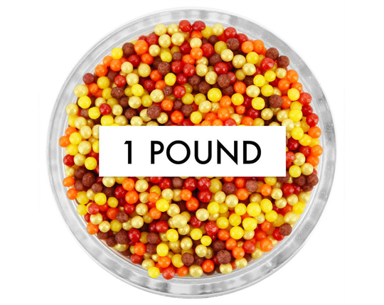 Autumn Non-Pareils Blend 1 lb - Fall Blend Of Yellow, Orange, Red, Brown, & Pearly Gold Sprinkles For Cakes, Cookies Cupcakes