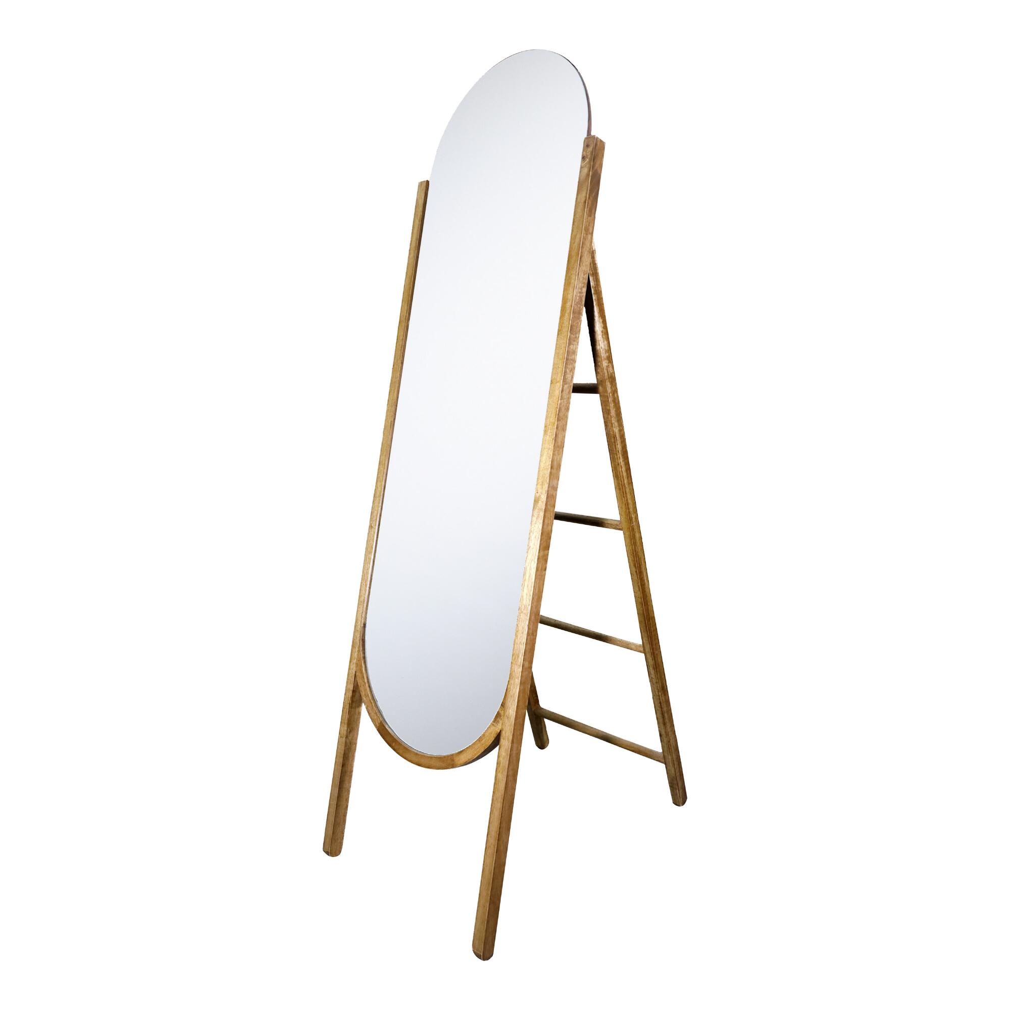 Natural Wood Standing Full Length Mirror With Storage: Brown by World Market