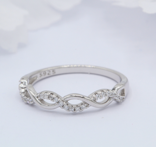 3.5mm Infinity Twisted Midi Band Round Diamond Cz Eternity Stackable 925 Sterling Silver Wedding Engagement Bridal Stacking Crisscross