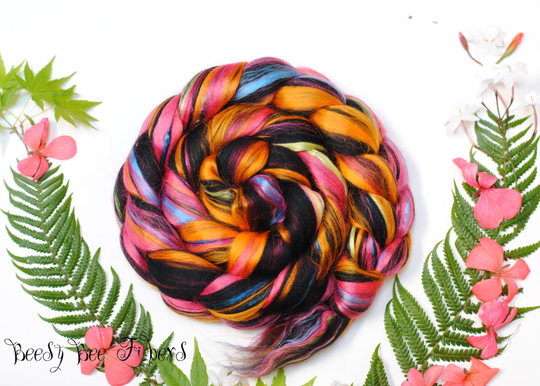 Fiesta - Merino Wool Roving Custom Blend Mulberry Silk Bamboo Combed Top For Spinning Or Felting 4 Oz