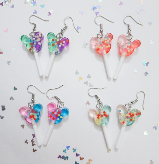 Candy Dots Lollipop Mouse Earrings -Many Colors