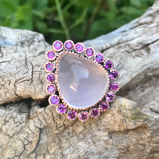 Sterling Silver Rose Quartz Statement Ring 7.5