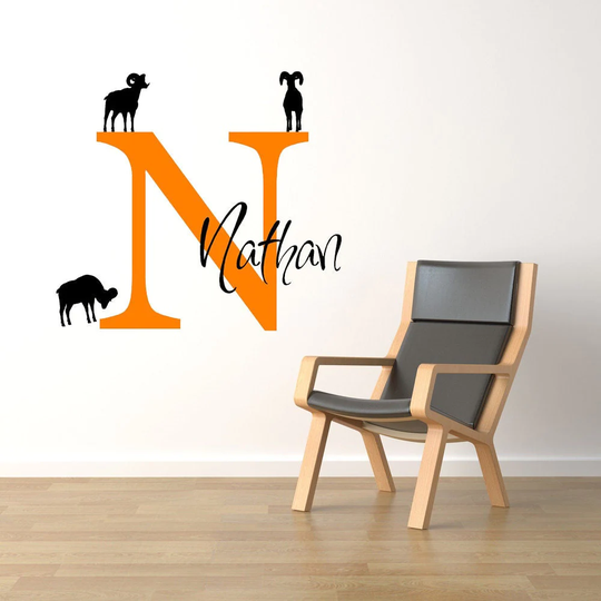 Ram Decal, Personalized Gifts, Rams Wall Art, Sheep Design, Goat Name Sign, Monogram Vinyl Sticker, Home Artwork, Nursery Kids, Kid