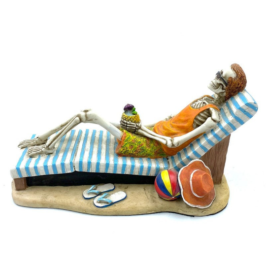 7.5 Inch Skeleton Sitting On Sunbed Vacation, Figure Statue Sculpture, Comic Art, Decor, Home Hobby Items