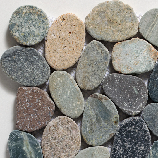 Tile Connection Sliced Pebble Tile 11-Pack Grey Blend 12-in x 12-in Honed Natural Stone Pebble Floor and Wall Tile | SC5X7XS3PGO