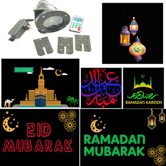 Ramadan Eid Hajj Arabic English Led Projector Lights 6 Slides Indoor & Outdoor Waterproof