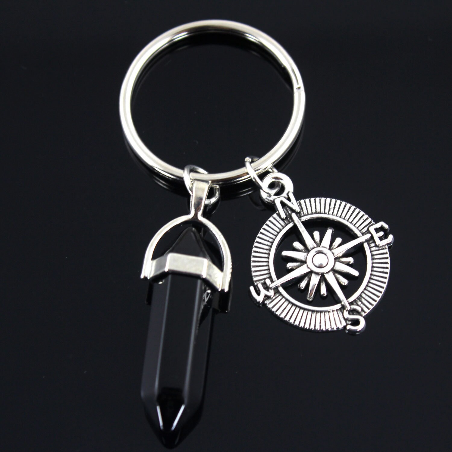 Agate Stone Keychain Compass Keychain Natural Gemstone Charm Meditation Reiki Handmade Home