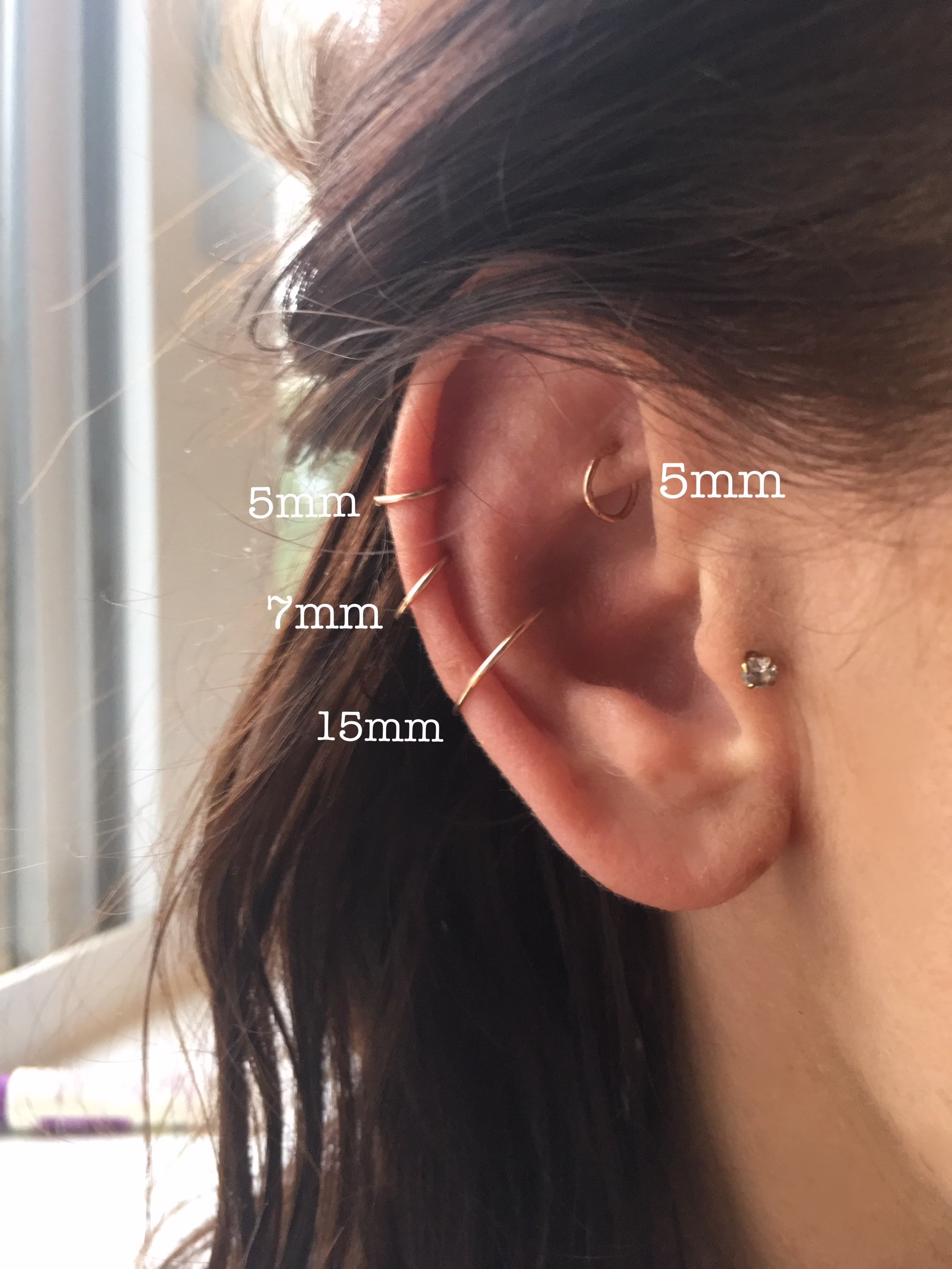 14K Silver, Rose, Gold Filled Cartilage Huggie Dainty Endless Hoop Earring 20 Gauge 18 Upper Lobe Conch Helix Tragus Daith 14Kt 22G 16G