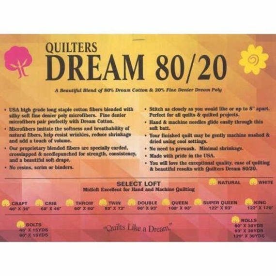 Quilters Dream 80/20 Cotton/Poly Blend Quilt Batting-Throw Size Natural Color 60 X 60"