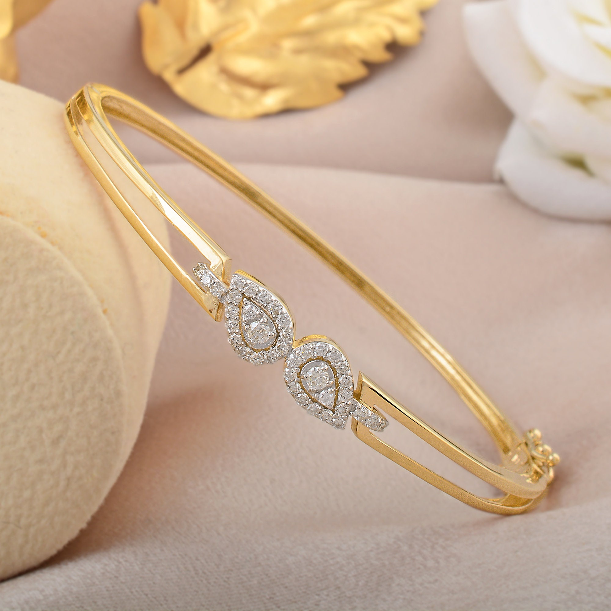 0.40 Ct Diamond Bangle, 14K Gold Bracelet, 14Kt Genuine Natural Pave Beautiful White Bracelet