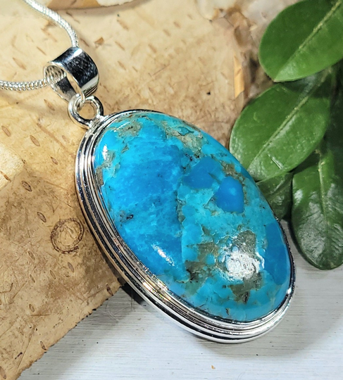 Natural Premium Grade Arizona Kingman Turquoise Oval Handmade .925 Sterling Silver Pendant 1 7/8" X 10 Grams Cf42