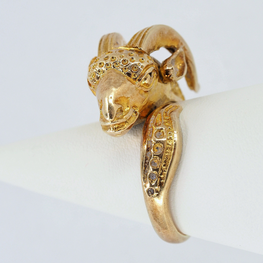 Amazing Solid Gold Ram Sheep Ring Stamped Fine 14K Jewelry Statement Dinner Cocktail Vintage Animal Design