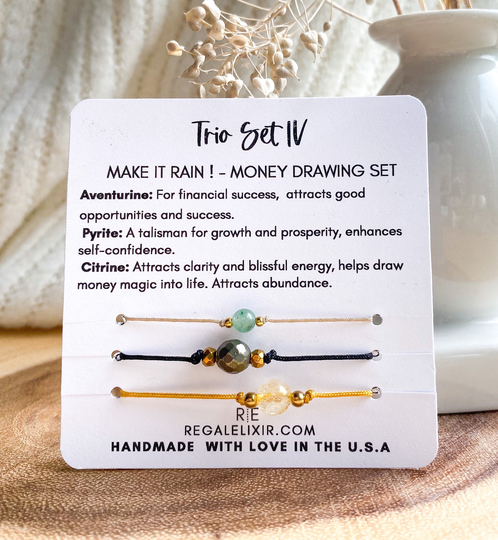 Attract Abundance Prosperity Success Money Drawing Bracelet | Aventurine Pyrite Citrine Adjustable Bracelet String