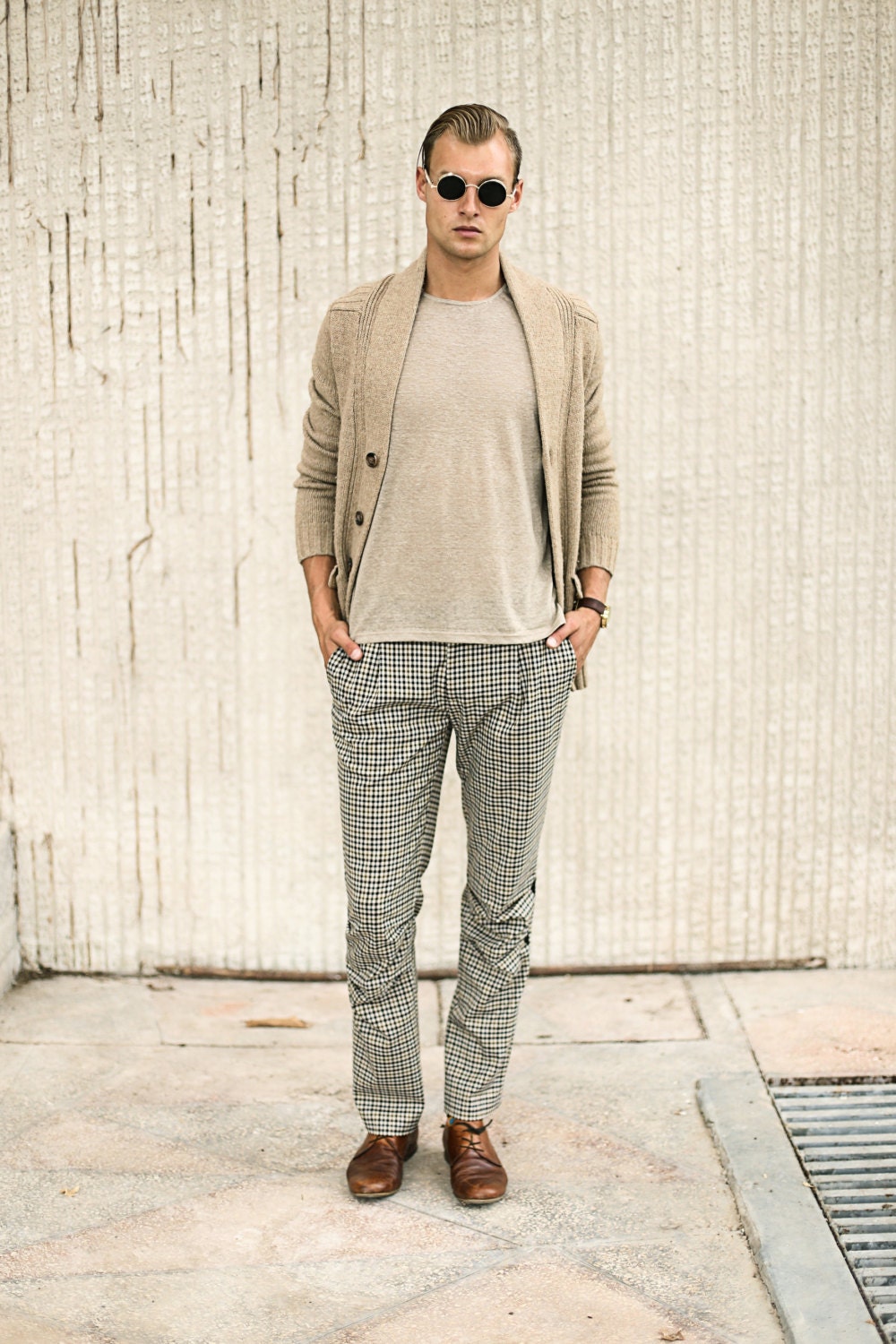 Mens Wool Blend Relaxed Pants Tailored Pleated Checkered Trousers Trousers With Pleats Pleated Plaid Pants Clothing Designer