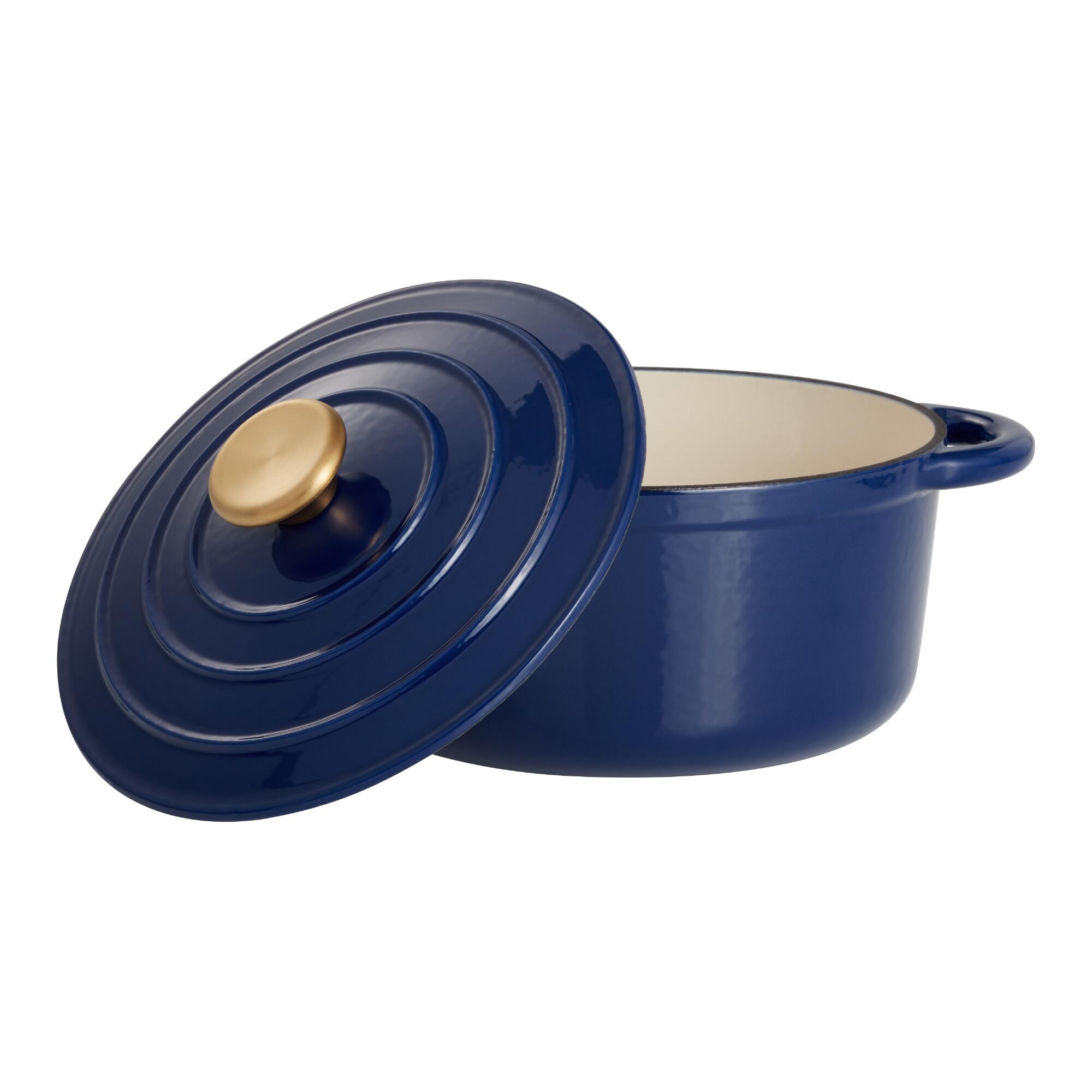 3 Quart Round Indigo Blue Enamel Cast Iron Dutch Oven by World Market