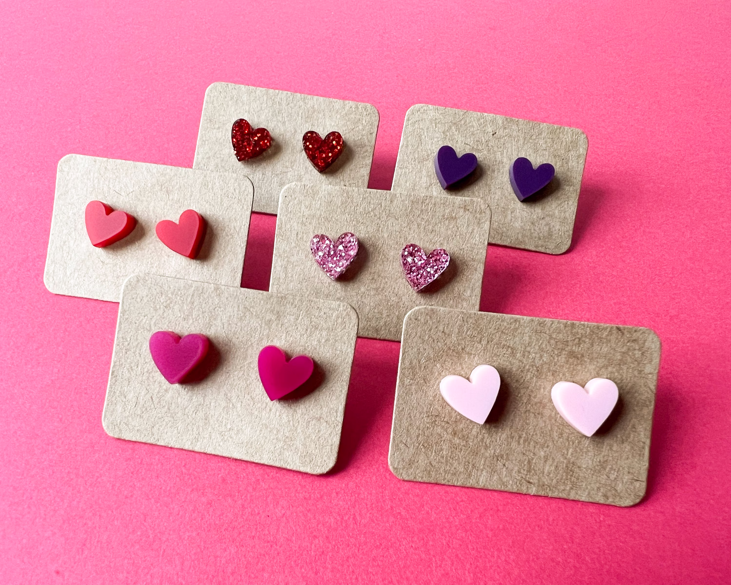 Cute Heart Studs, Pink Jewelry, Red Earrings, Plastic Valentines Day Gift, Glitter Lightweight Earrings