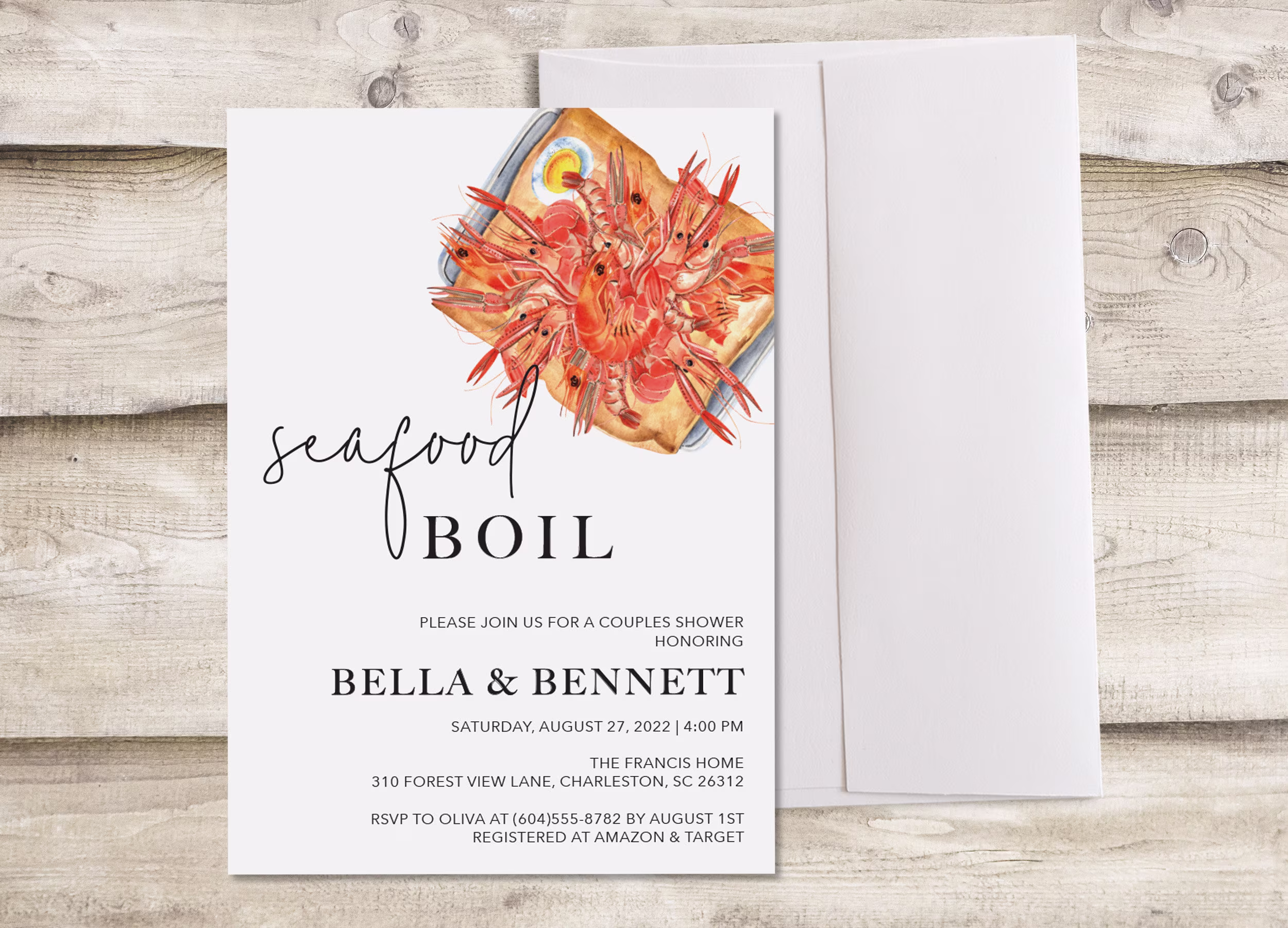Seafood Boil Bridal Shower Invitation, Shrimp Lowcountry Couples Wedding Invite, Baby Shower, Engagement Party Dinner, Birthday