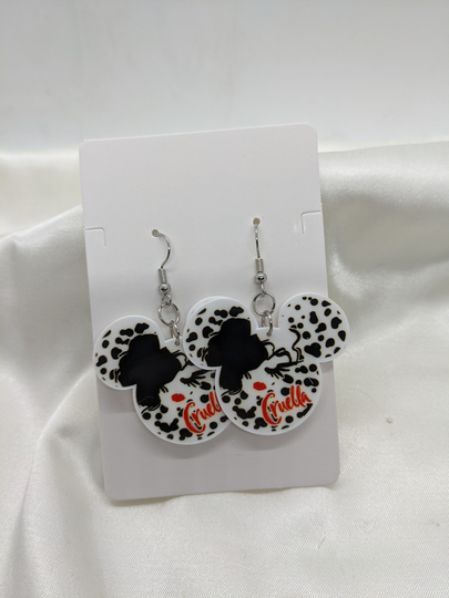 Dalmatian Villain Mouse Ears Dangle Earrings