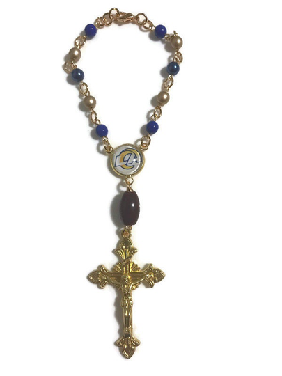 Los Angeles Rams Rosary Bracelet, Football Cross Sports Jewelry, Religious, Gold Bracelet