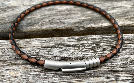 Thin Braided Leather Bracelet With Stainless Steel Magnetic Clasp For Men & Women, 3mm Black Brown Cs-64