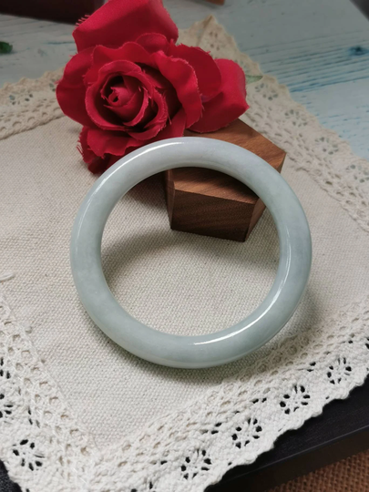 54mm Light Faint Green Type A Grade Natural Jadeite Jade Fei Cui Traditional Round Bangle