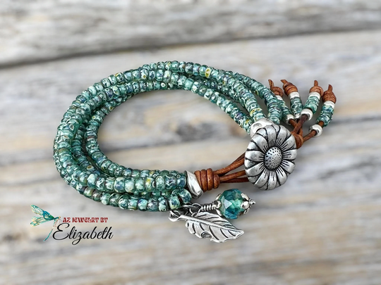 Turquoise Seed Bead Bracelets For Women/ Beaded Wrap Bracelet/ Boho Bracelets/ Four Strand Leather Wrap